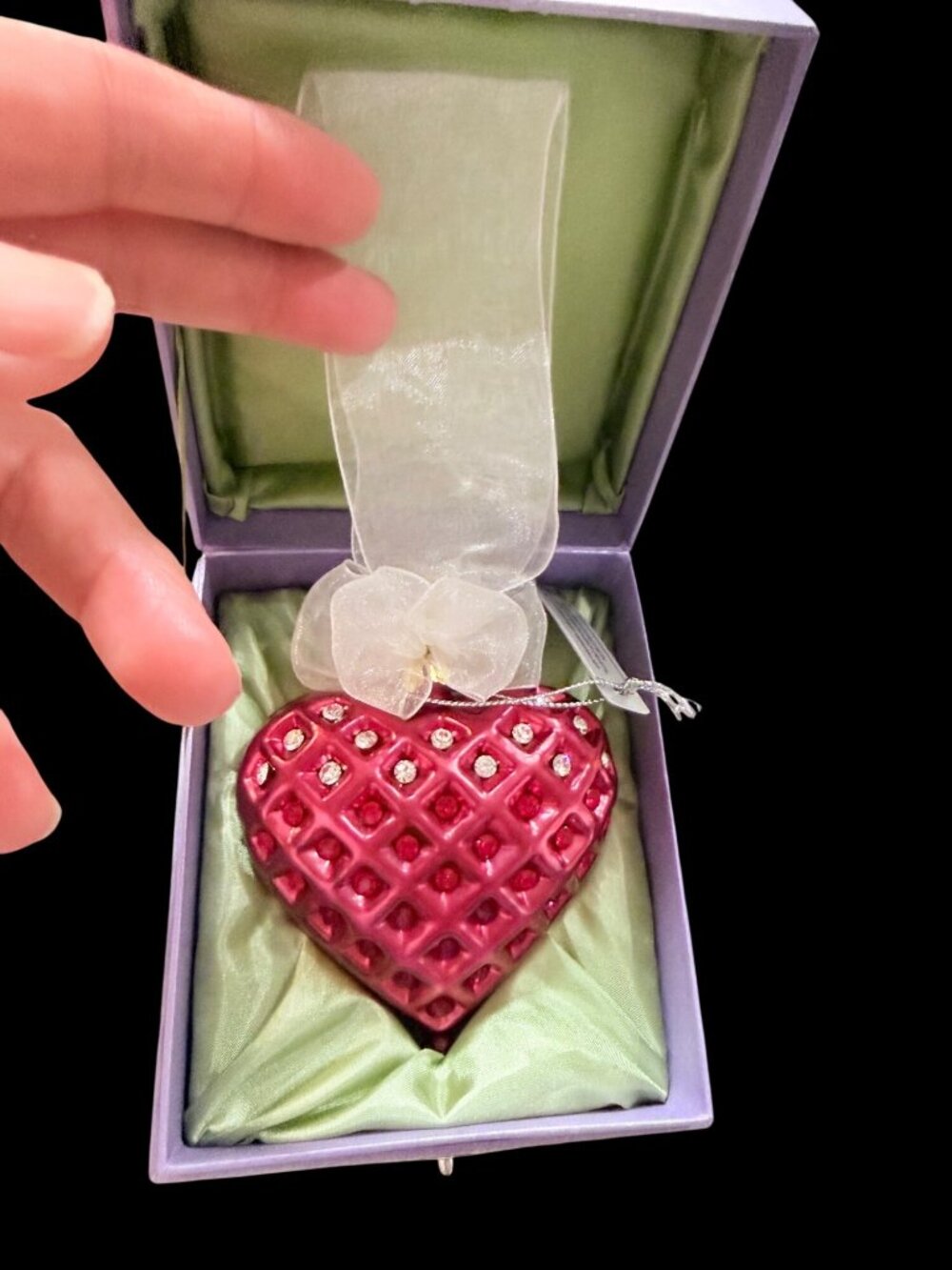NOS Swarovski Expressions From The Heart Ornament Red Crystal Purple Box Ribbon